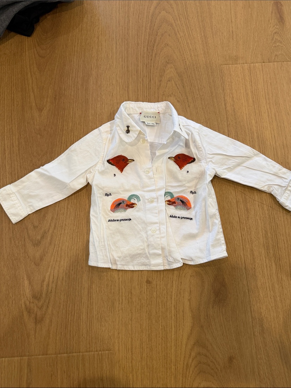 Gucci White Kids Button-Down Shirt with Orange Fish Embroidery